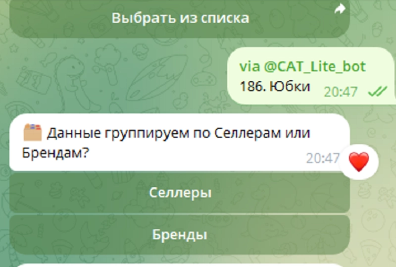 Скриншот переписки с телеграм-ботом CAT Lite bot